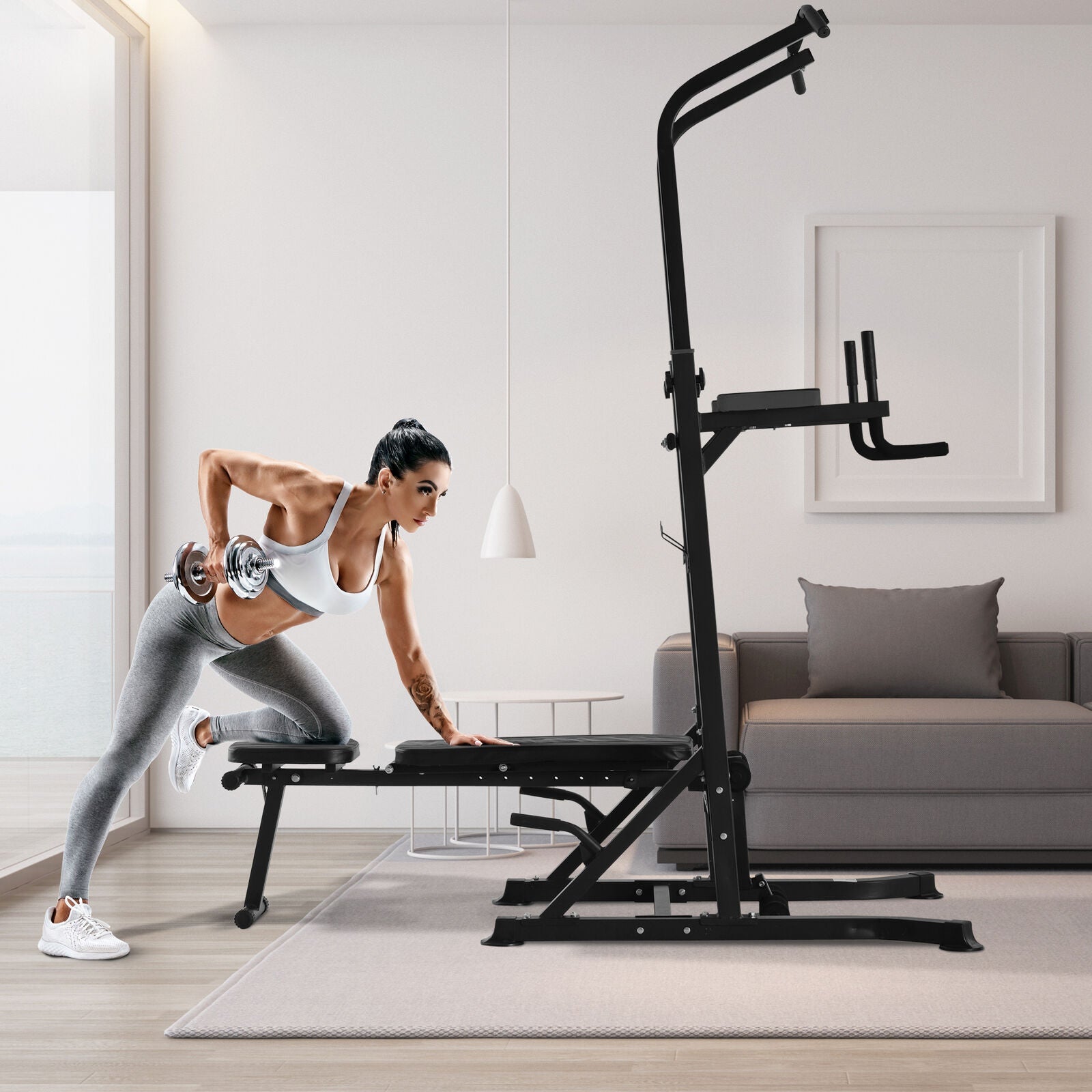 Power Tower Weight Bench Dip Stands Multifunction Pull-Ups Home Gym Fitness